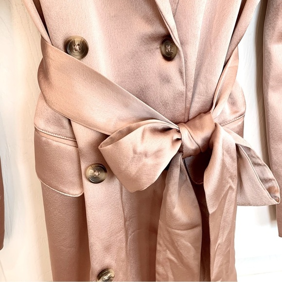 VS Beige Satin Double-Breasted Jacket Trench Coat Lingerie Robe Style Dress - Picture 5 of 10